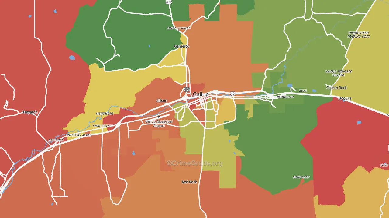 Gallup, NM Map of Drug-Related Crime Rates