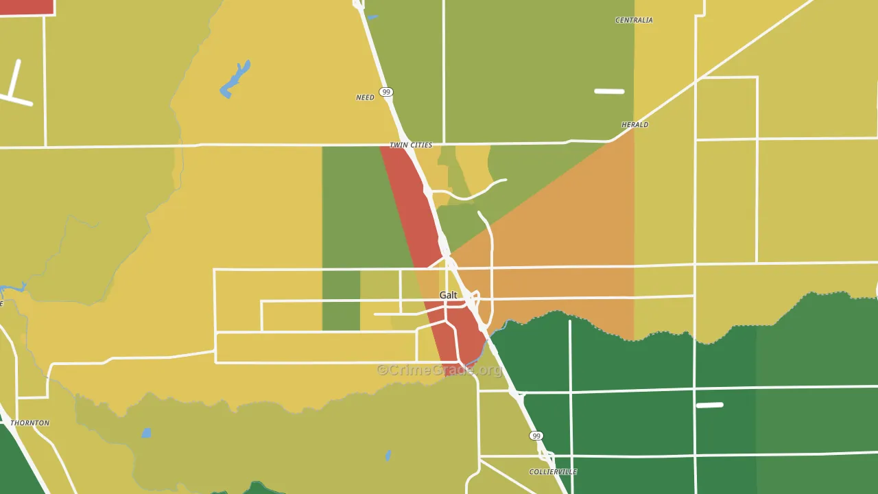 Galt, CA Map of Drug-Related Crime Rates