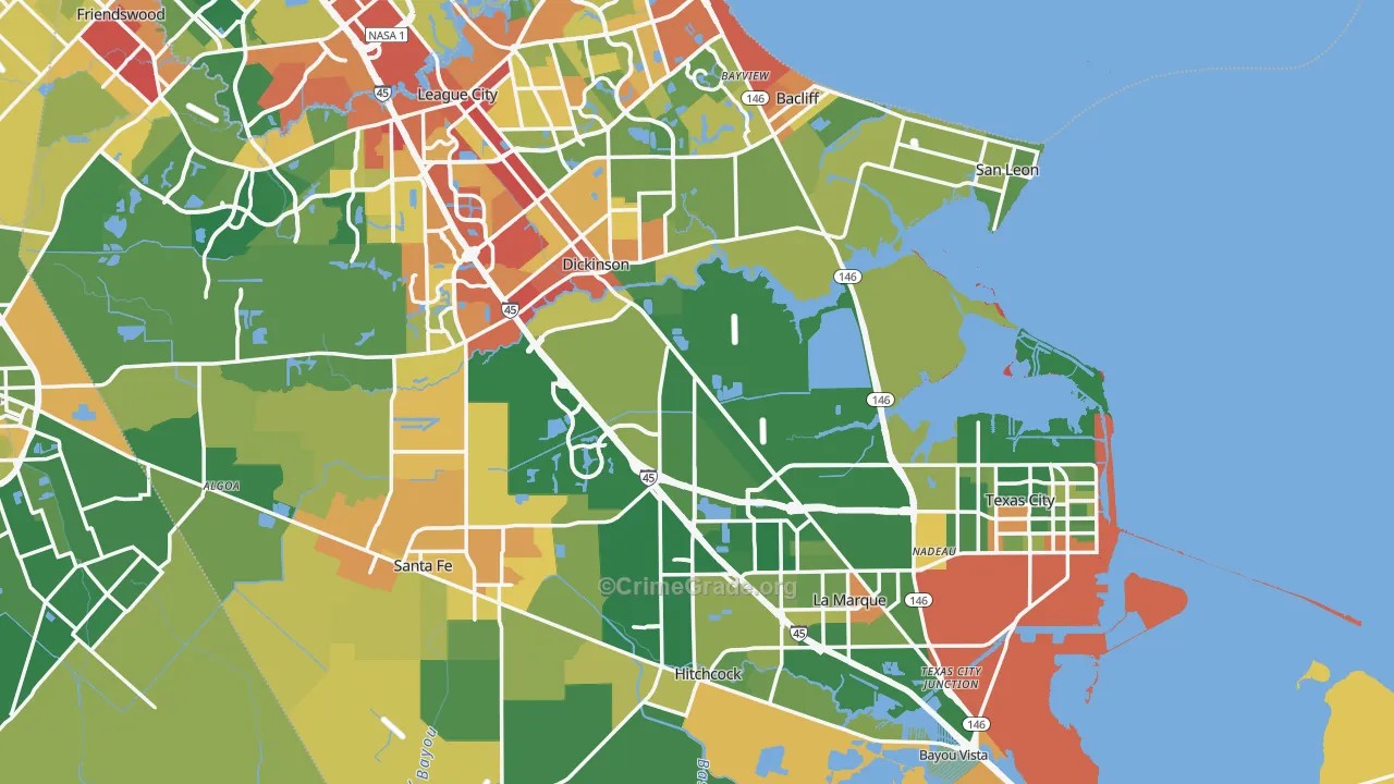 Galveston County, TX Map of Drug-Related Crime Rates