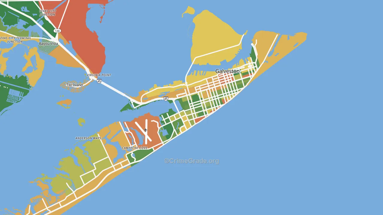 Galveston, TX Map of Drug-Related Crime Rates