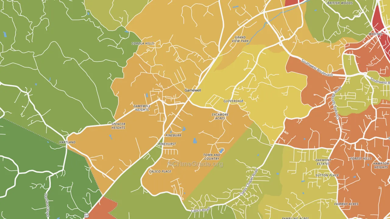 Gamewell, NC Map of Drug-Related Crime Rates