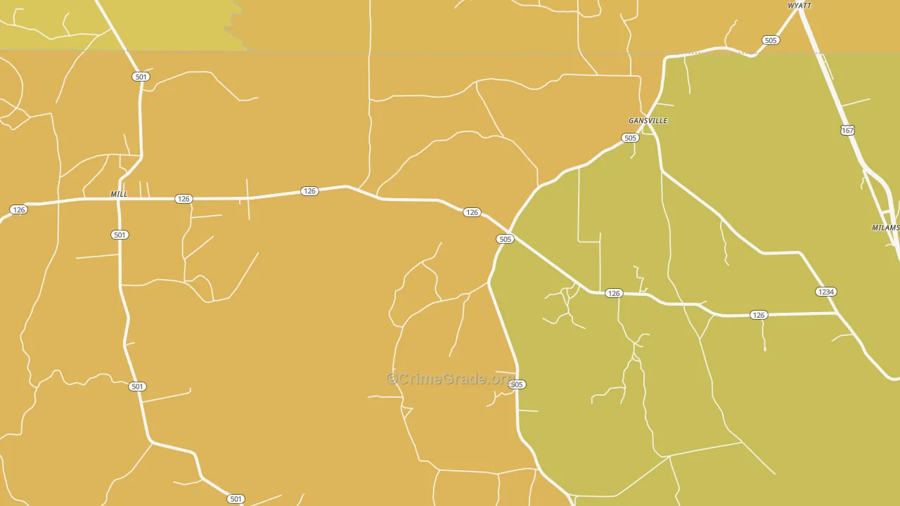 Gansville, LA Map of Drug-Related Crime Rates
