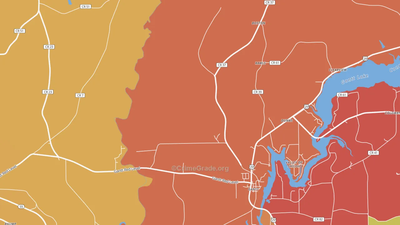 Gantt, AL Map of Drug-Related Crime Rates