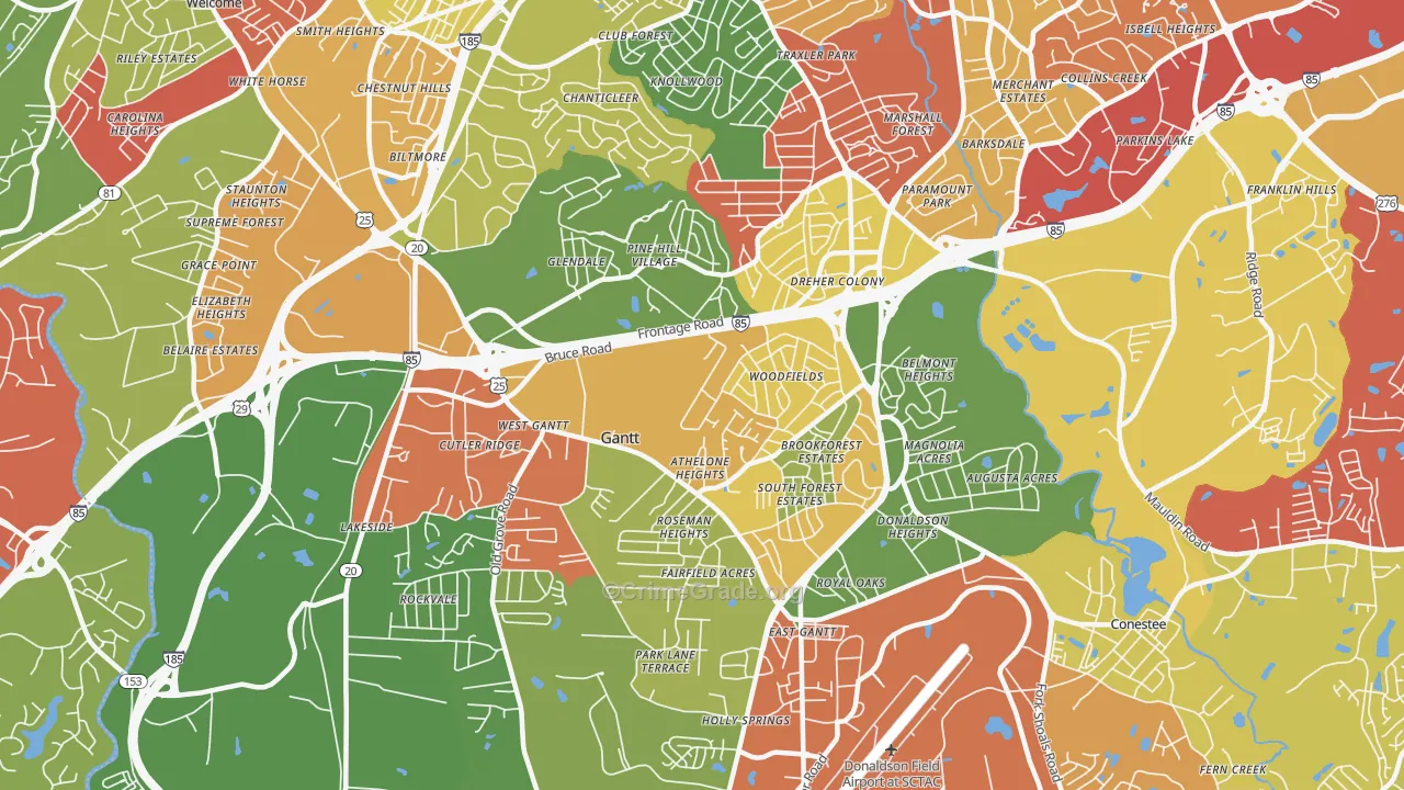 Gantt, SC Map of Drug-Related Crime Rates