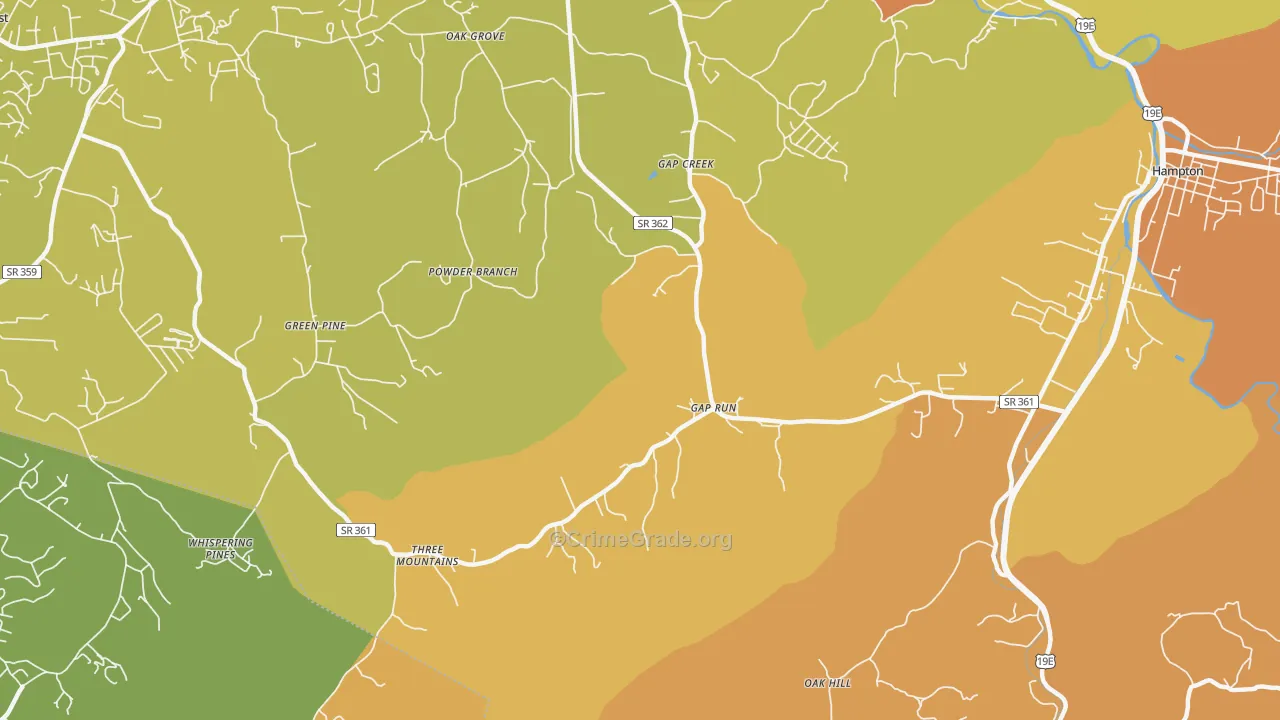 Gap Creek, TN Map of Drug-Related Crime Rates