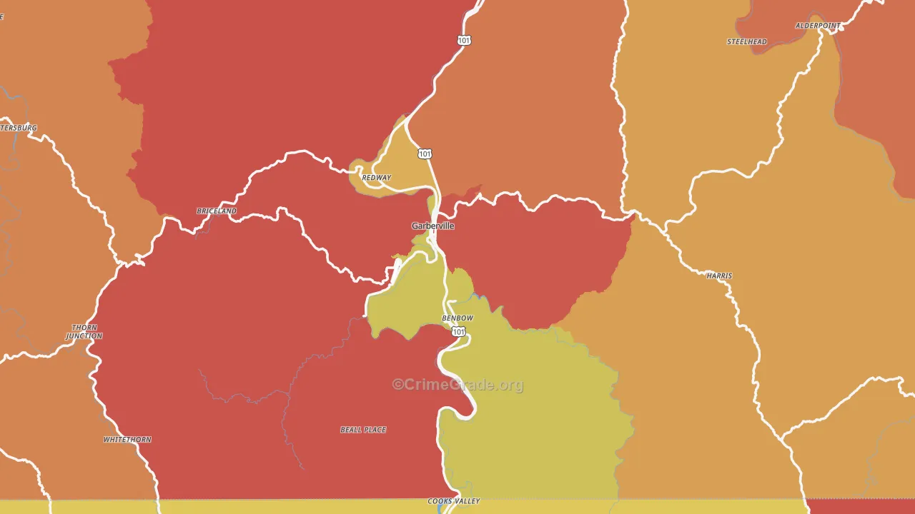 Garberville, CA Map of Drug-Related Crime Rates