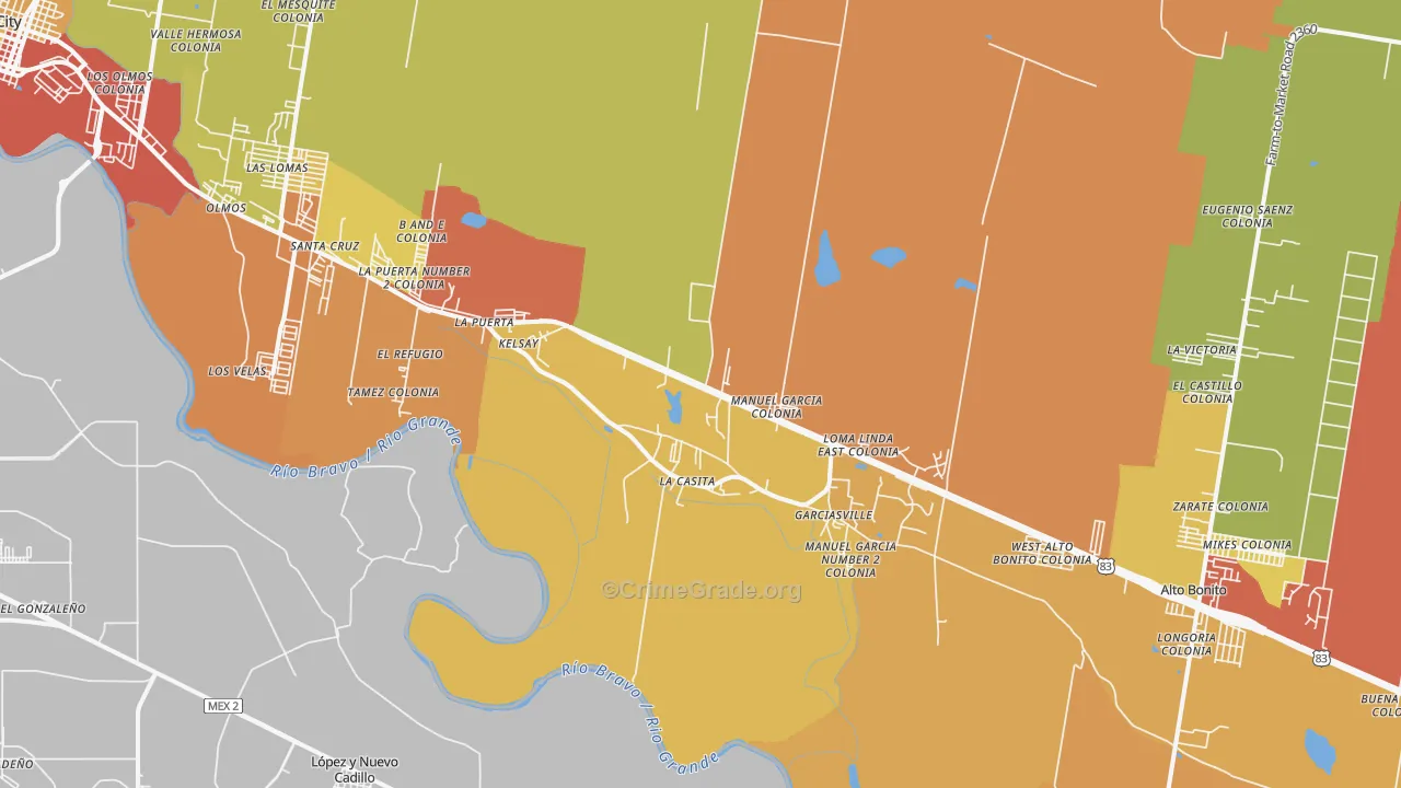 Garciasville, TX Map of Drug-Related Crime Rates
