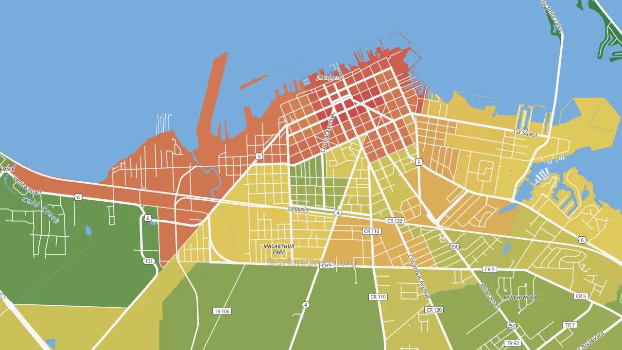 Garden District, Sandusky, OH Map of Drug-Related Crime Rates