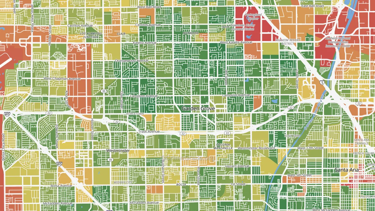 Garden Grove, CA Map of Drug-Related Crime Rates