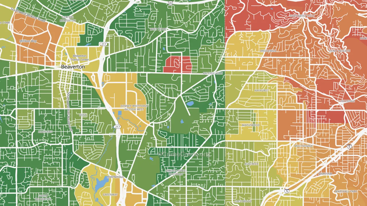 Garden Home-Raleigh Hills, Portland, OR Map of Drug-Related Crime Rates