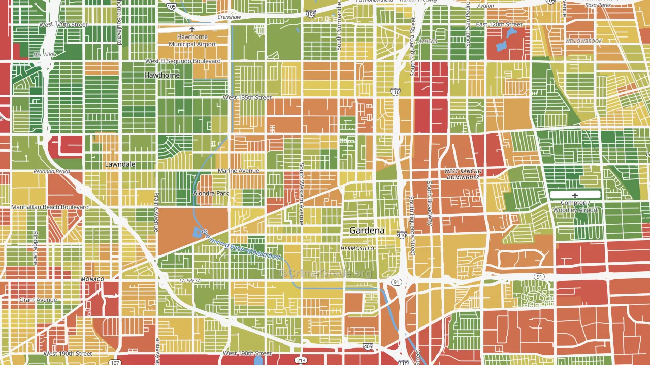 Gardena, CA Map of Drug-Related Crime Rates