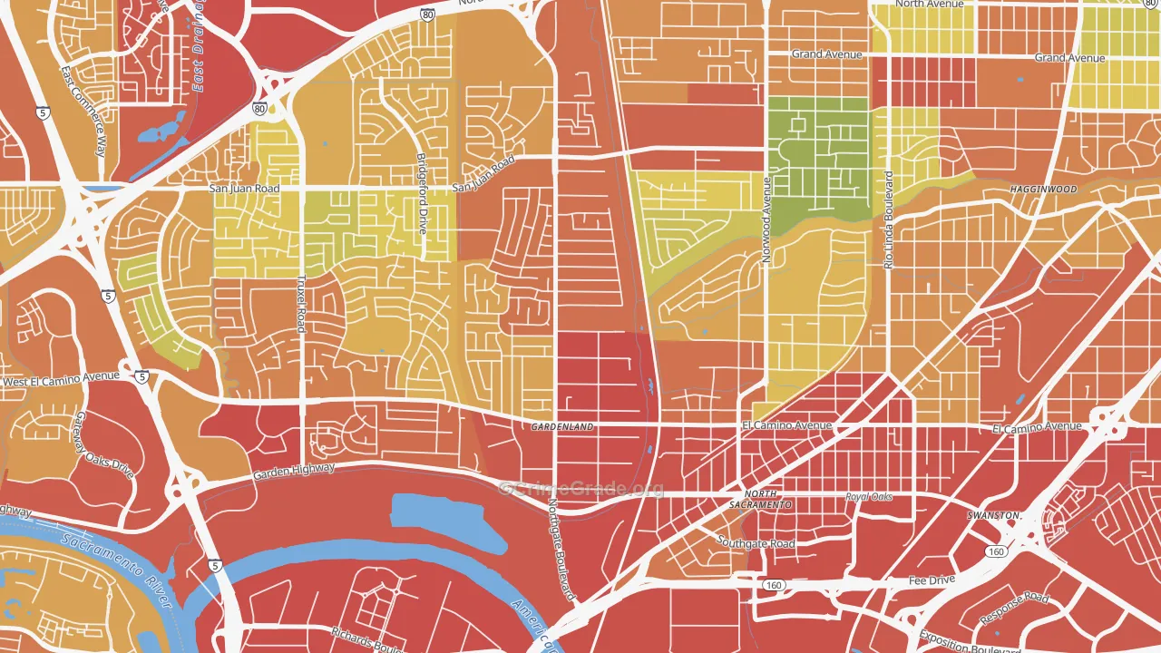 Gardenland, Sacramento, CA Map of Drug-Related Crime Rates