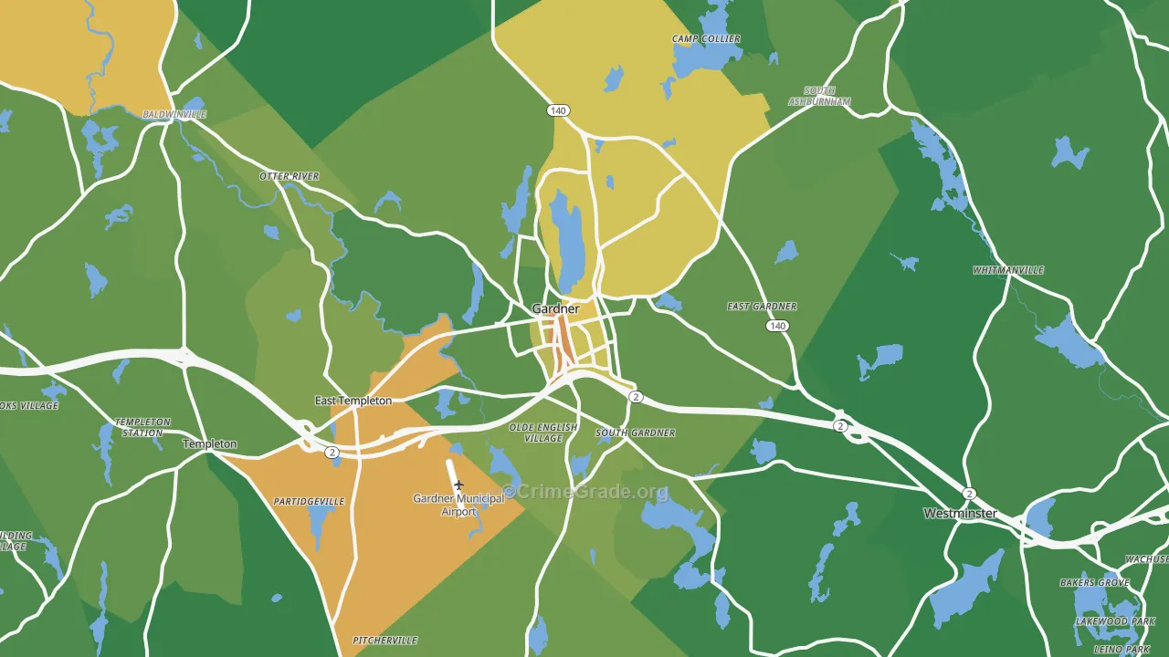 Gardner, MA Map of Drug-Related Crime Rates