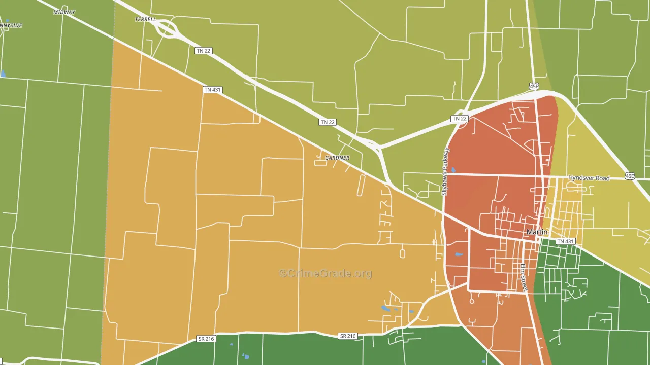 Gardner, TN Map of Drug-Related Crime Rates