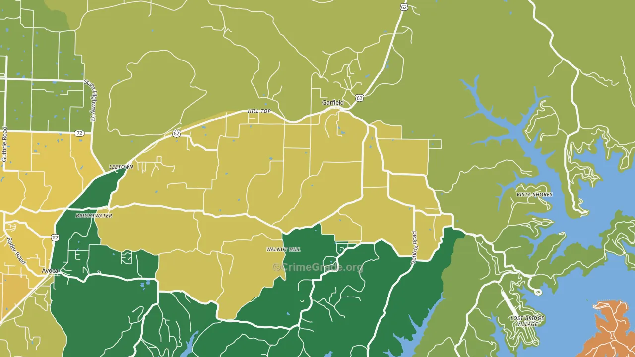 Garfield, AR Map of Drug-Related Crime Rates