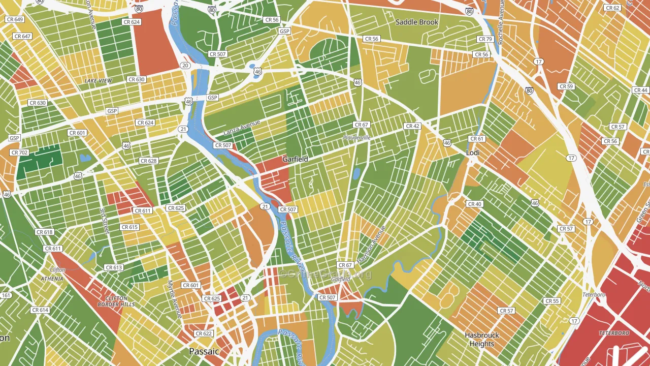 Garfield, NJ Map of Drug-Related Crime Rates
