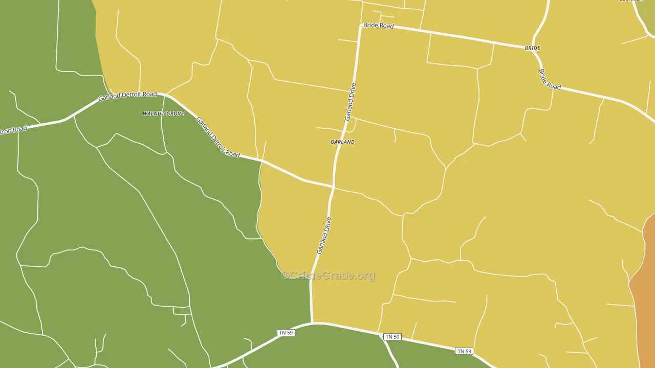 Garland, TN Map of Drug-Related Crime Rates