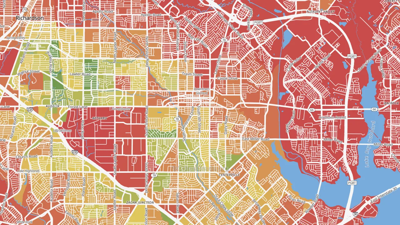 Garland, TX Map of Drug-Related Crime Rates
