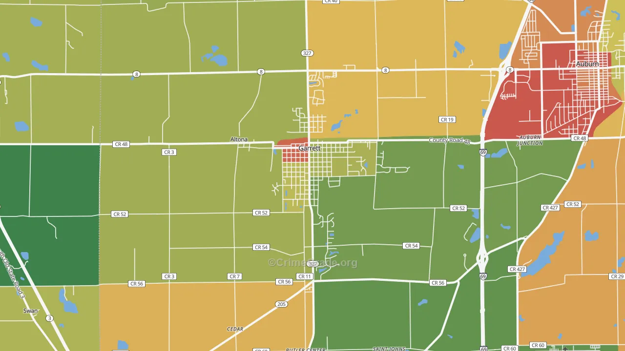 Garrett, IN Map of Drug-Related Crime Rates