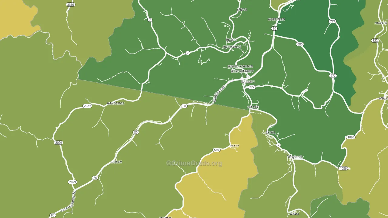 Garrett, KY Map of Drug-Related Crime Rates