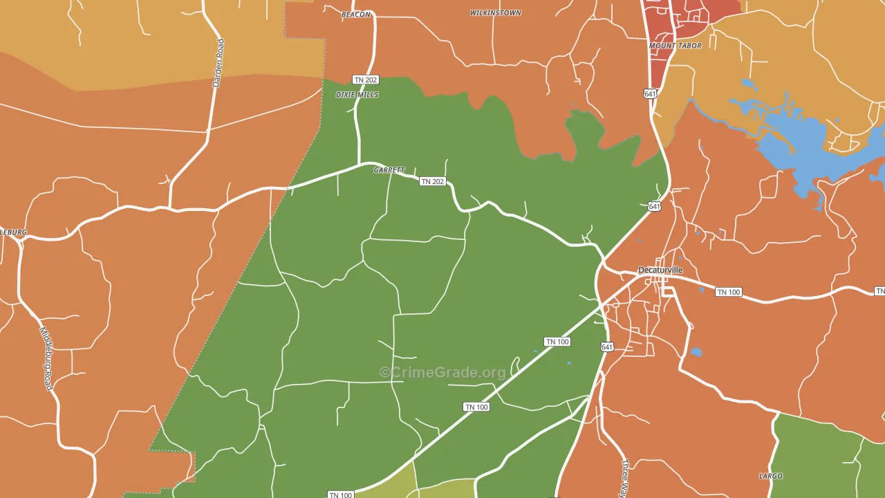 Garrett, TN Map of Drug-Related Crime Rates
