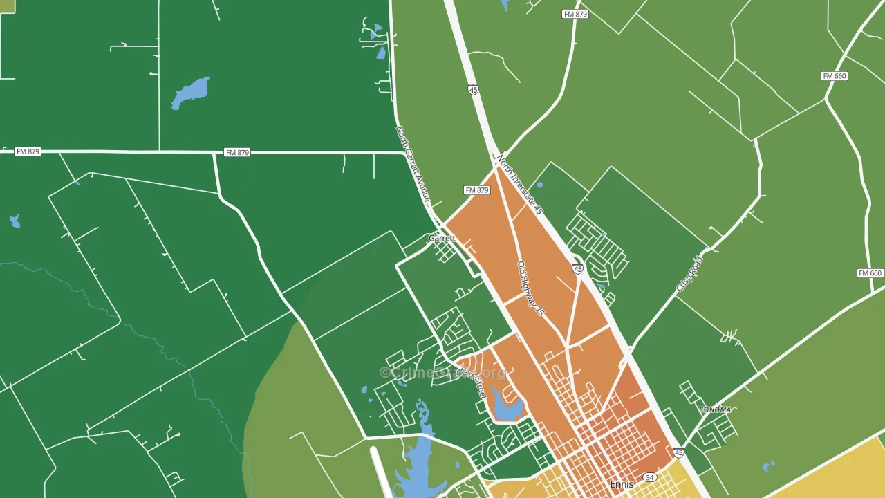 Garrett, TX Map of Drug-Related Crime Rates