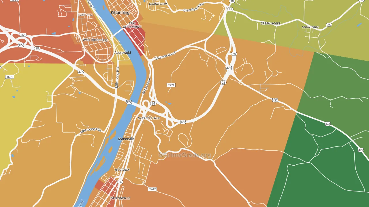 Garretts Run, PA Map of Drug-Related Crime Rates