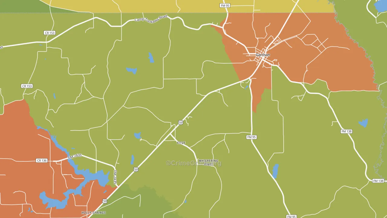Garrison, TX Map of Drug-Related Crime Rates