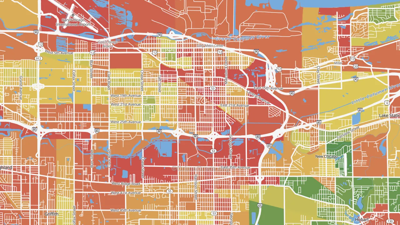 Gary, IN Map of Drug-Related Crime Rates
