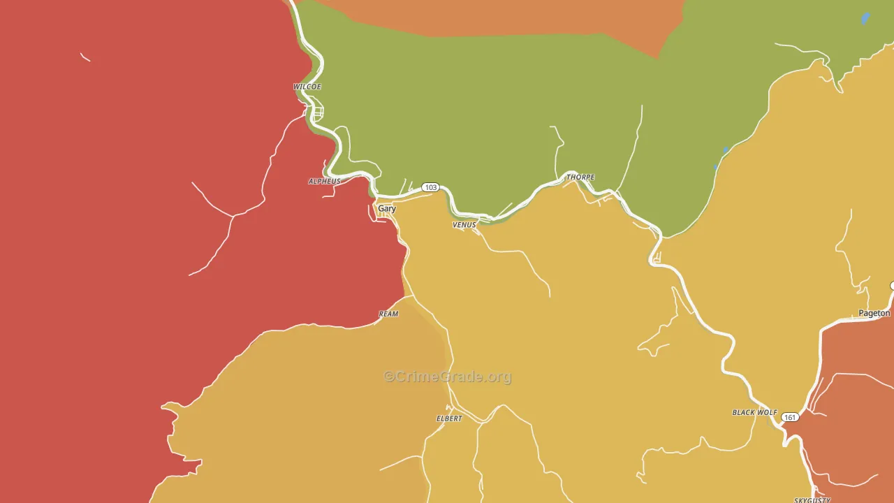 Gary, WV Map of Drug-Related Crime Rates