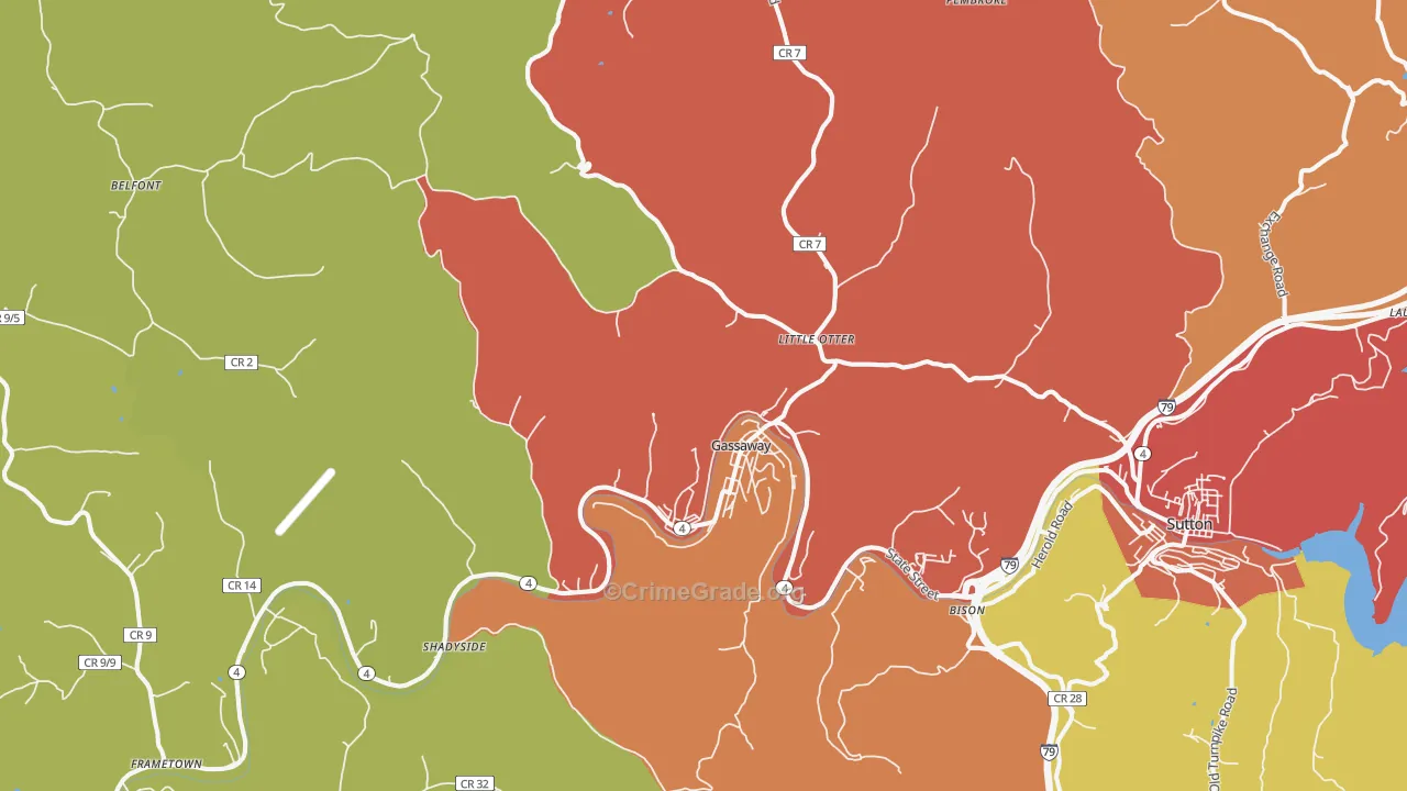 Gassaway, WV Map of Drug-Related Crime Rates
