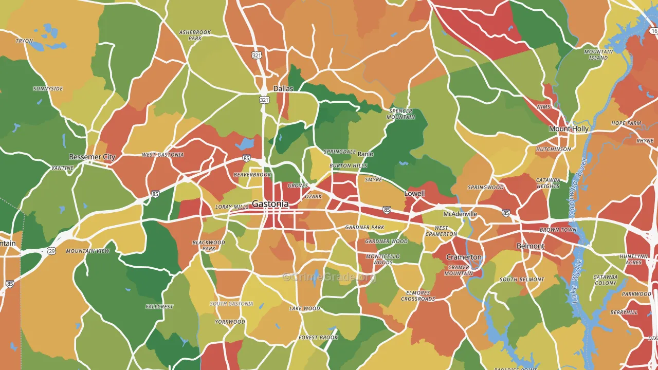 Gaston County, NC Map of Drug-Related Crime Rates