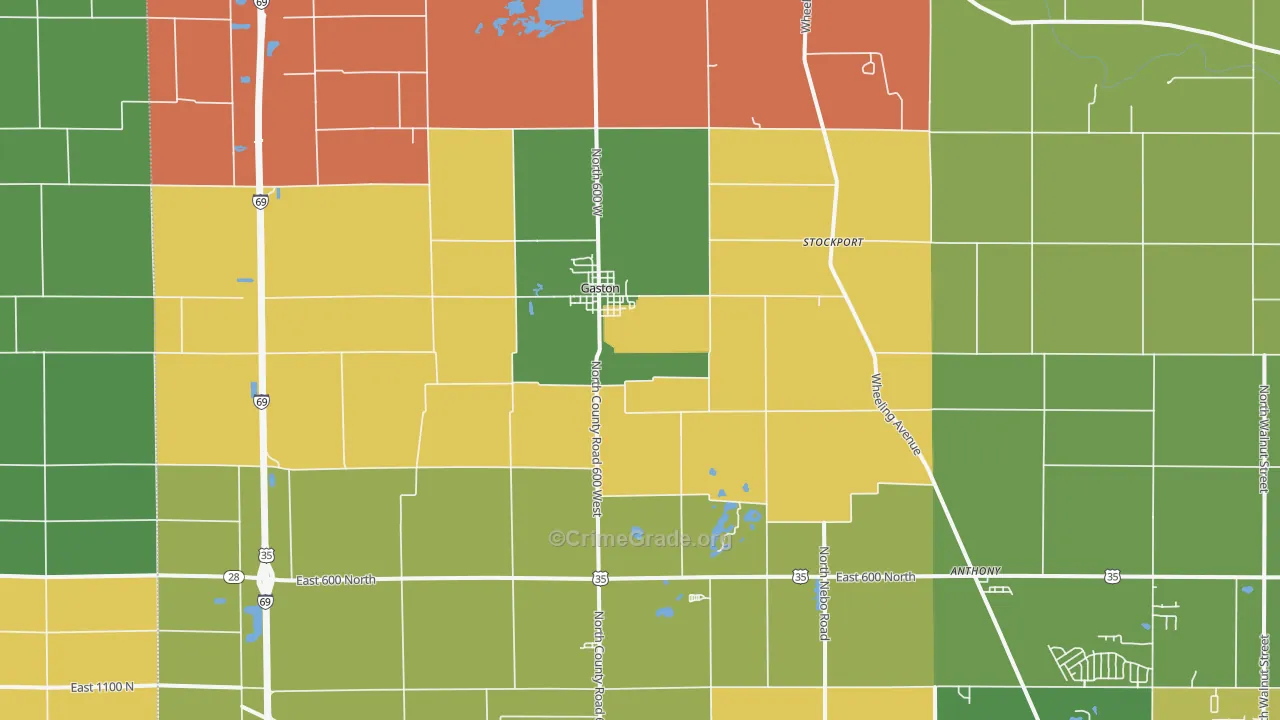 Gaston, IN Map of Drug-Related Crime Rates