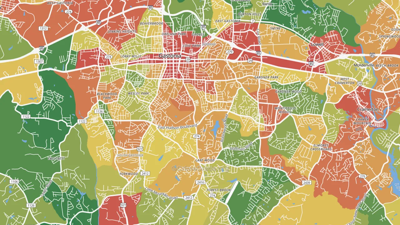 Gastonia, NC Map of Drug-Related Crime Rates