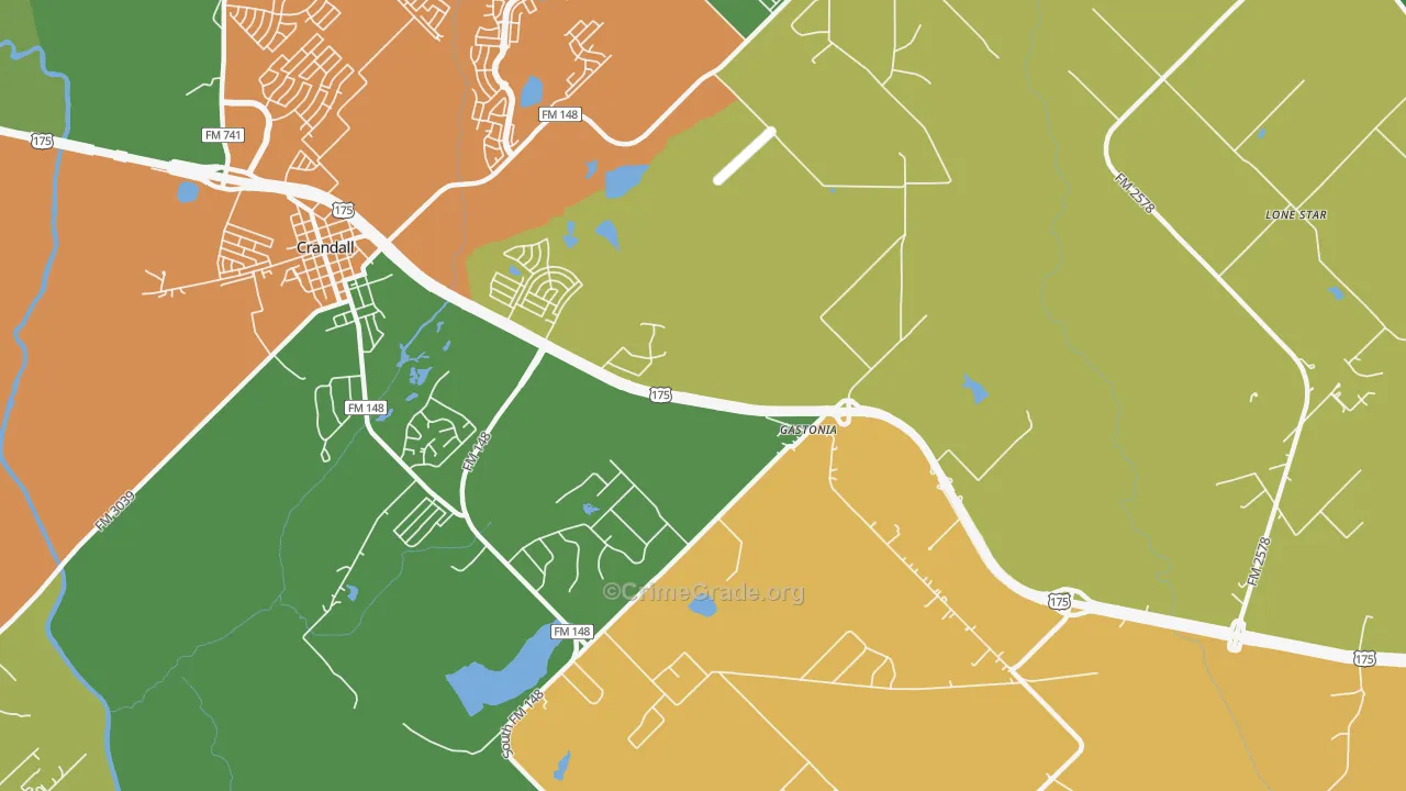 Gastonia, TX Map of Drug-Related Crime Rates