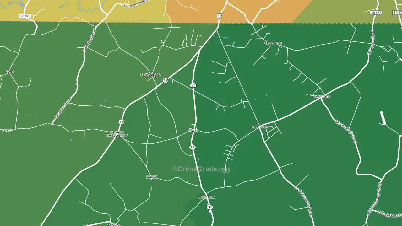Gates, NC Map of Drug-Related Crime Rates