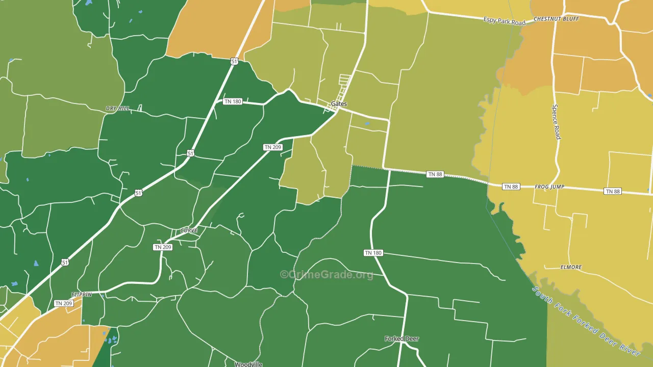 Gates, TN Map of Drug-Related Crime Rates