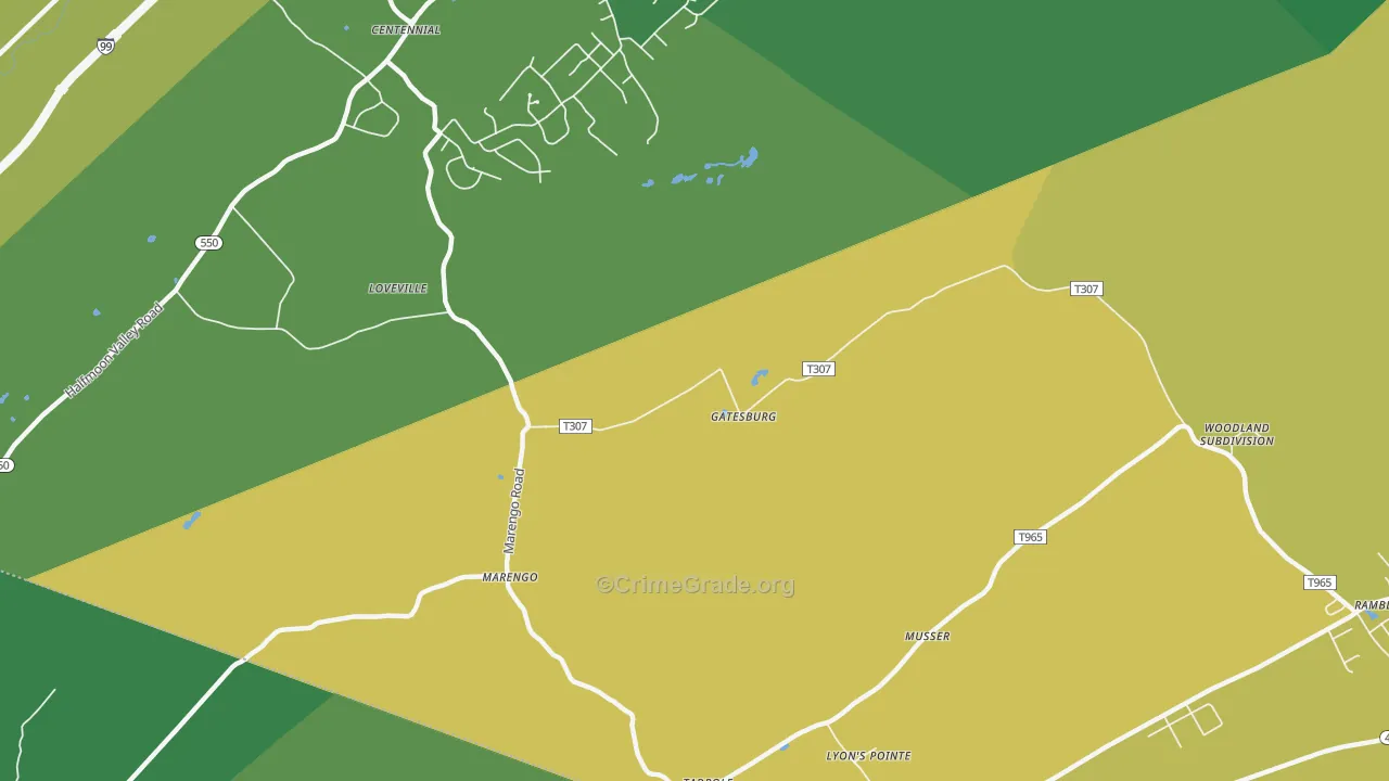 Gatesburg, PA Map of Drug-Related Crime Rates