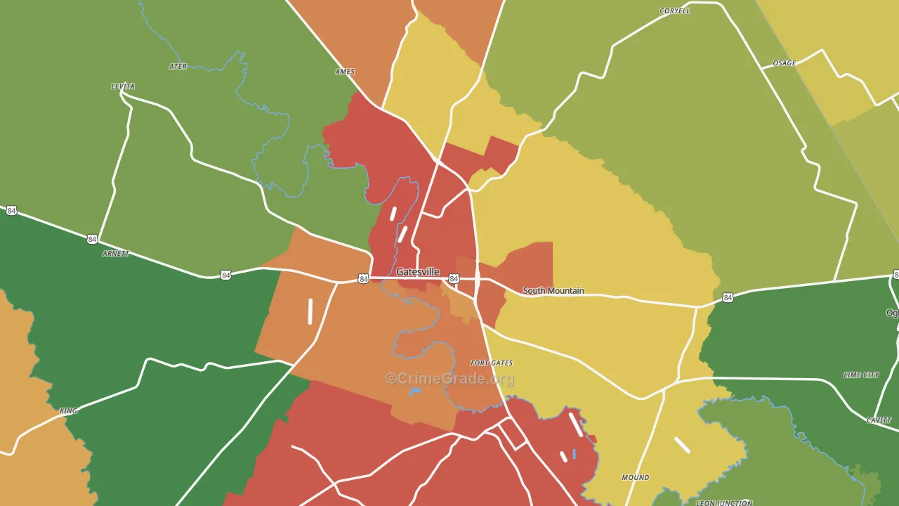 Gatesville, TX Map of Drug-Related Crime Rates