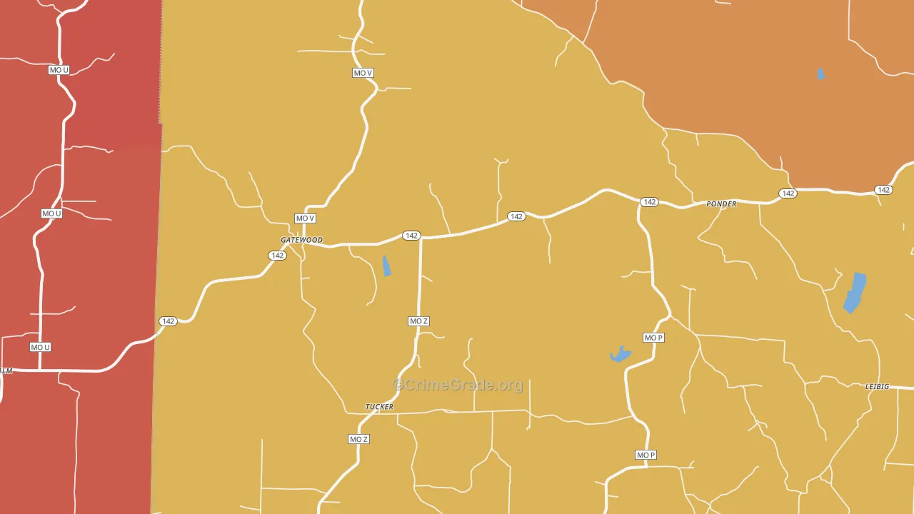 Gatewood, MO Map of Drug-Related Crime Rates