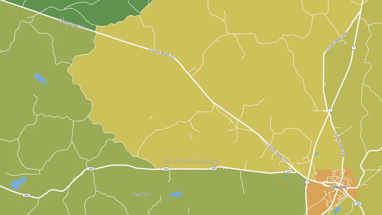 Gatewood, MS Map of Drug-Related Crime Rates