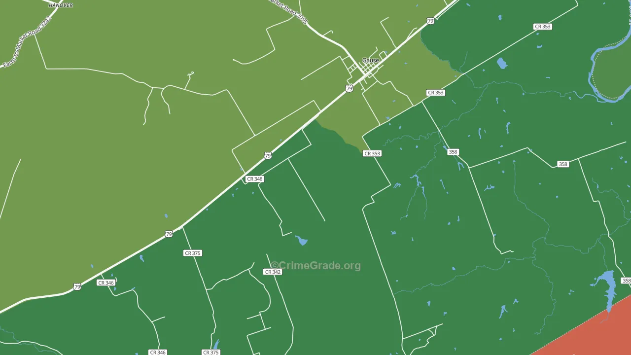 Gause, TX Map of Drug-Related Crime Rates