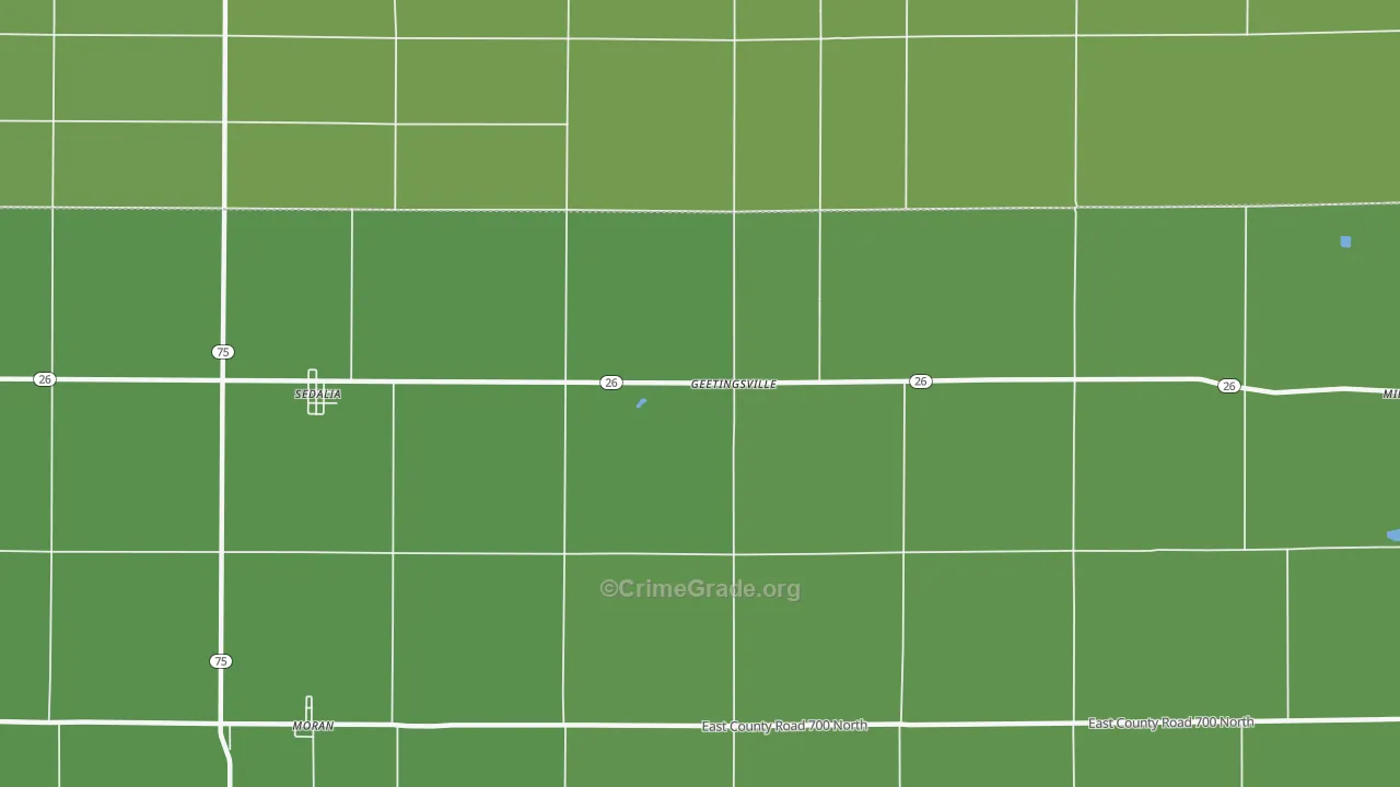 Geetingsville, IN Map of Drug-Related Crime Rates