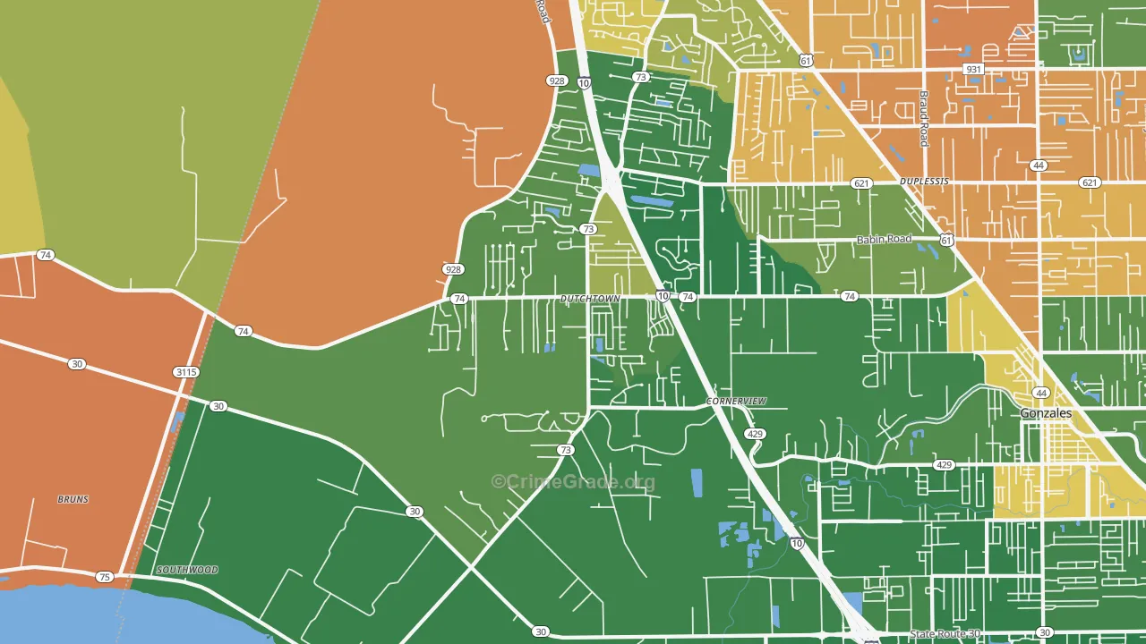 Geismar, LA Map of Drug-Related Crime Rates