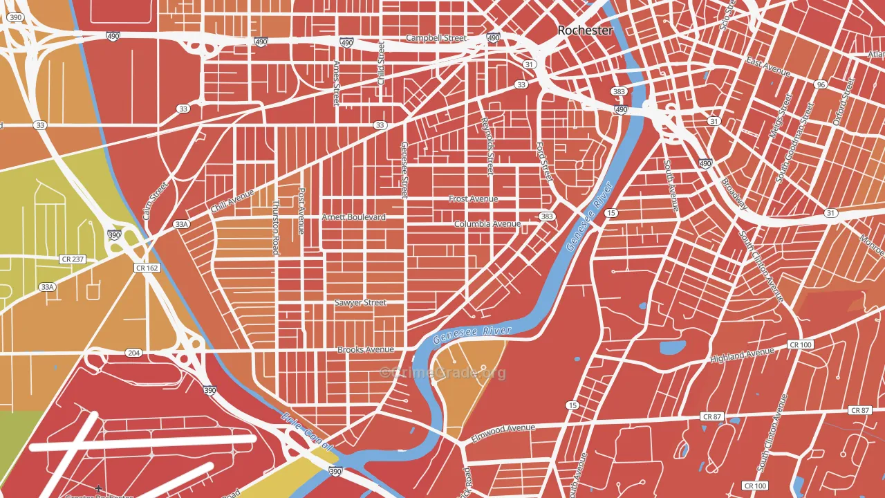 Genesee-Jefferson, Rochester, NY Map of Drug-Related Crime Rates