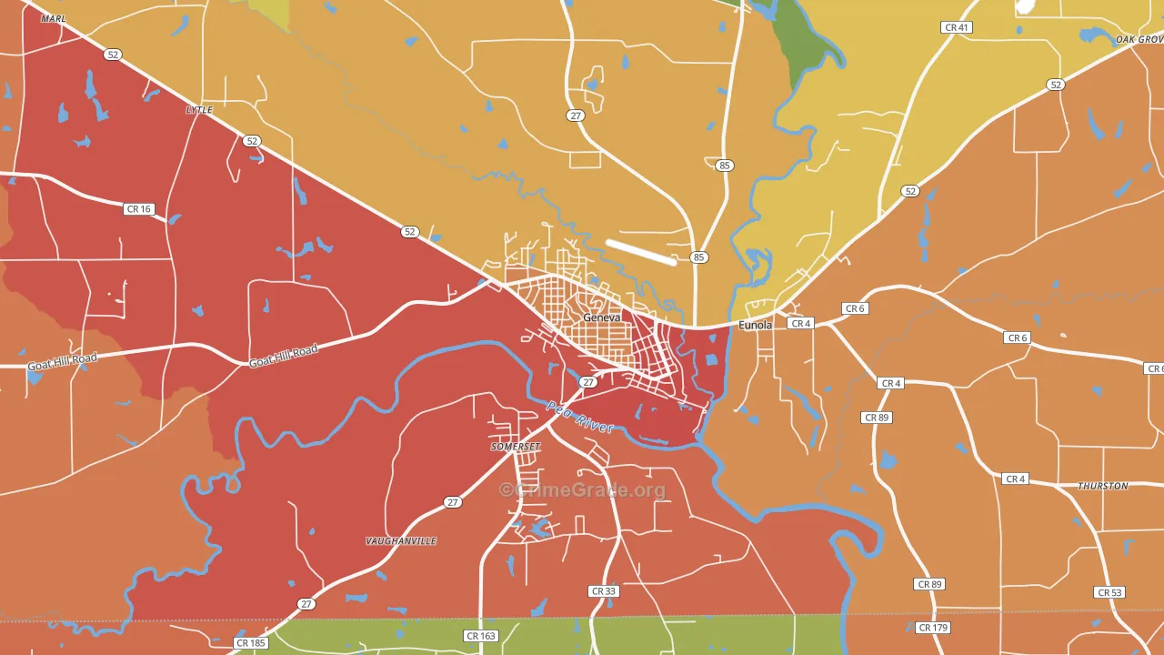 Geneva, AL Map of Drug-Related Crime Rates
