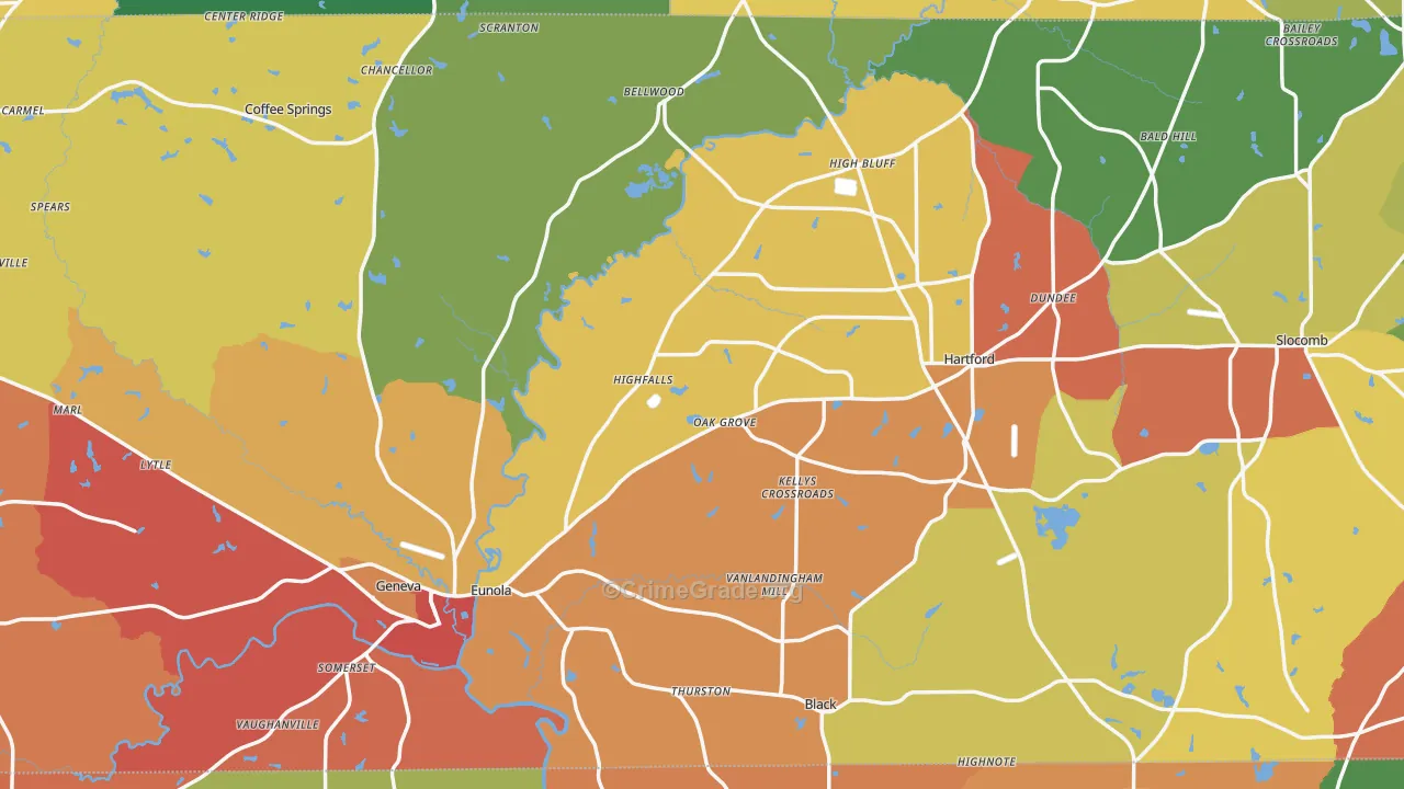 Geneva County, AL Map of Drug-Related Crime Rates