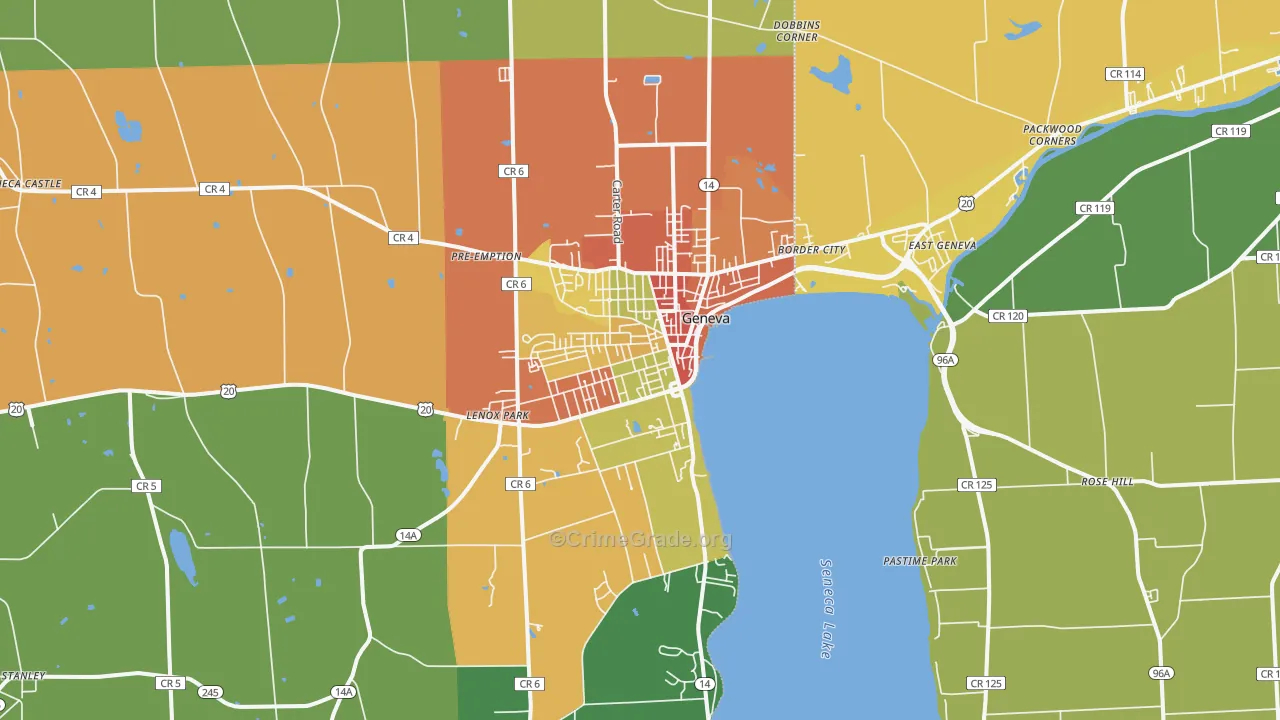 Geneva, NY Map of Drug-Related Crime Rates