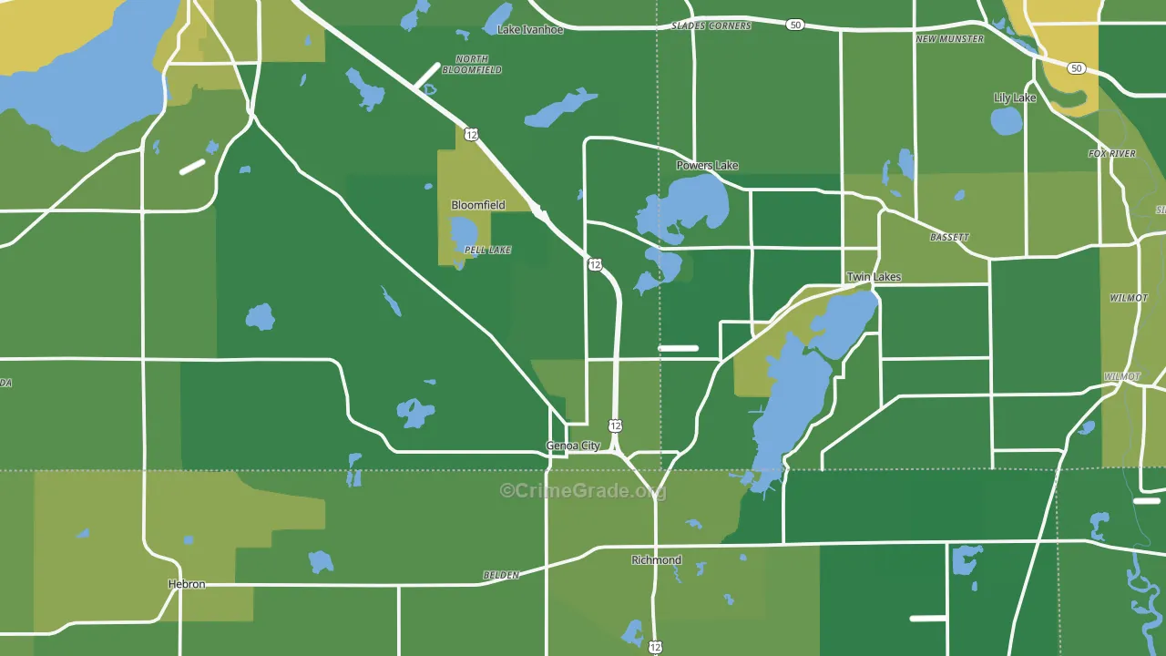 Genoa City, WI Map of Drug-Related Crime Rates