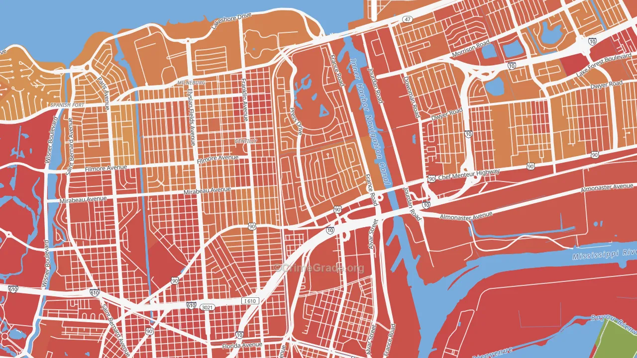 Gentilly Woods, New Orleans, LA Map of Drug-Related Crime Rates